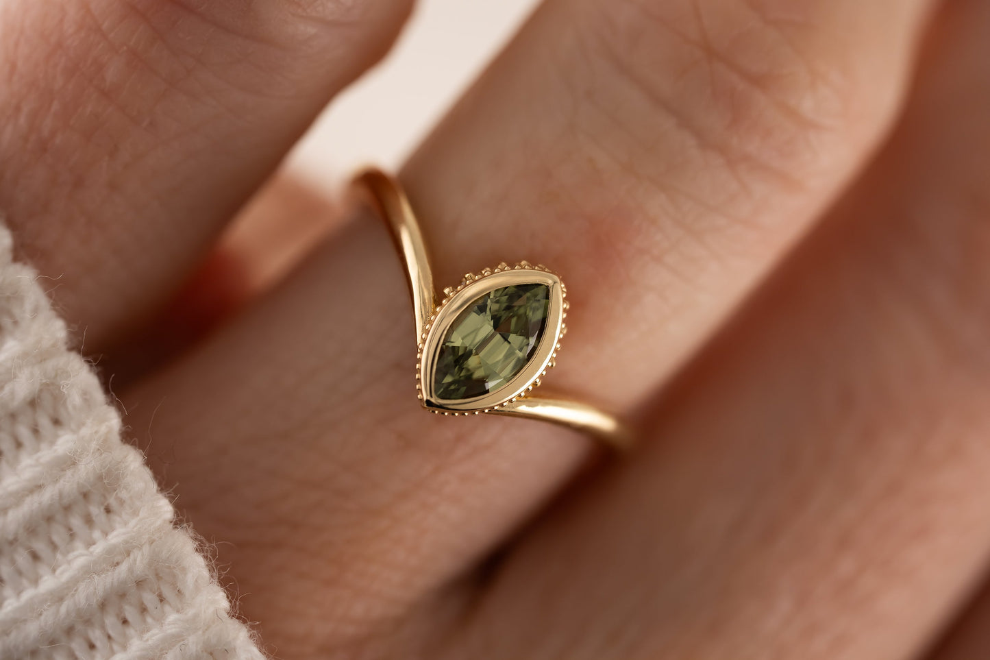The Contoured Sitara Ring | 0.71 CT Marquise Green Sapphire