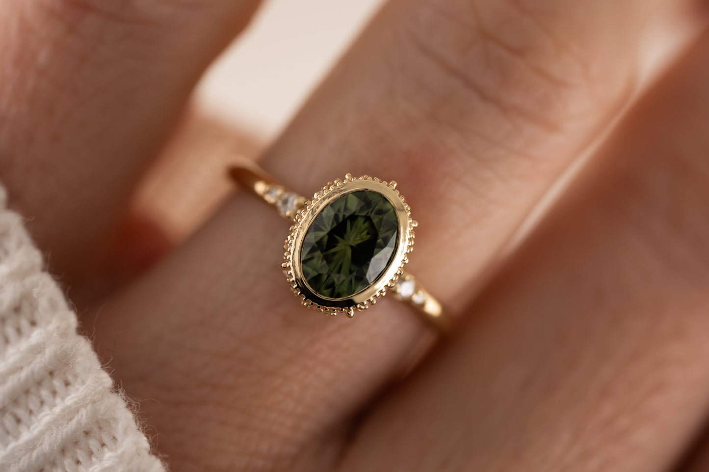 The Sitara Ring | 1.78 CT Forest Green Oval Montana Sapphire | Faceted By Eric Trudell