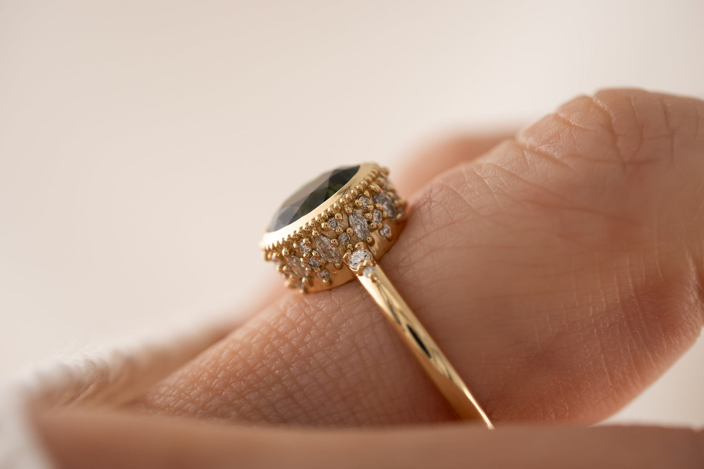 The Sitara Ring | 1.78 CT Forest Green Oval Montana Sapphire | Faceted By Eric Trudell