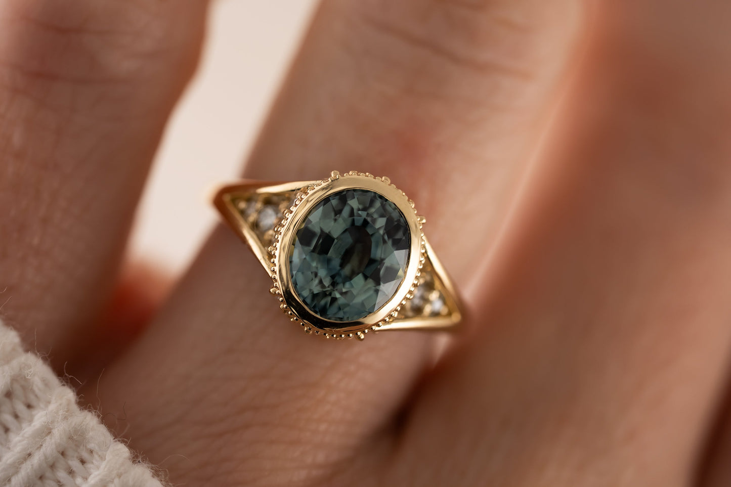 The Sitara Ring | 3.32 CT Oval Teal Blue Montana Sapphire