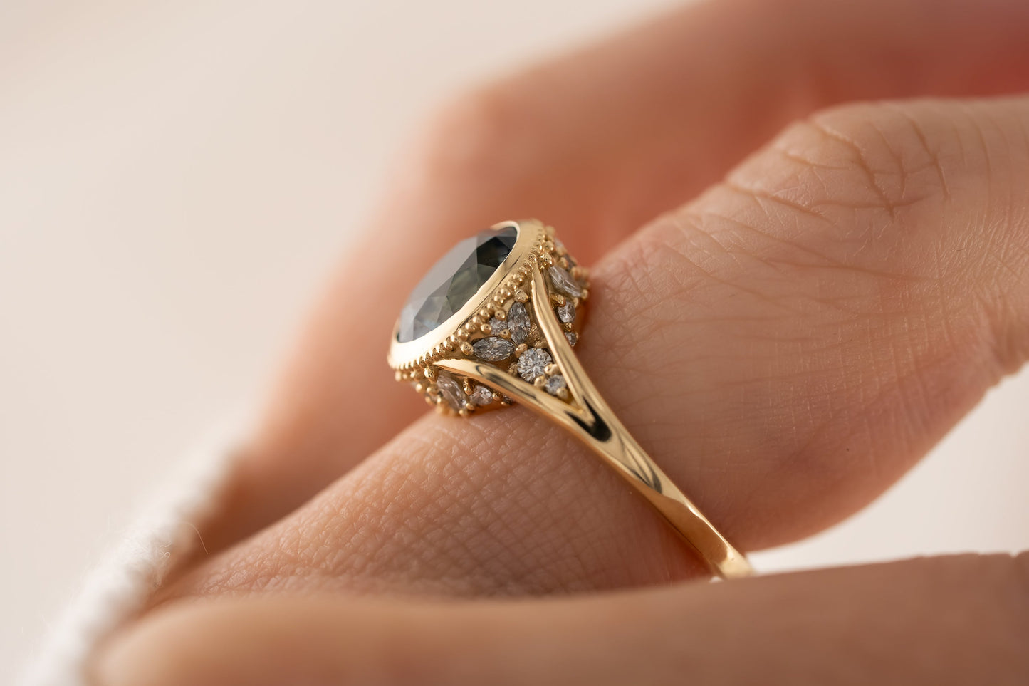 The Sitara Ring | 3.32 CT Oval Teal Blue Montana Sapphire