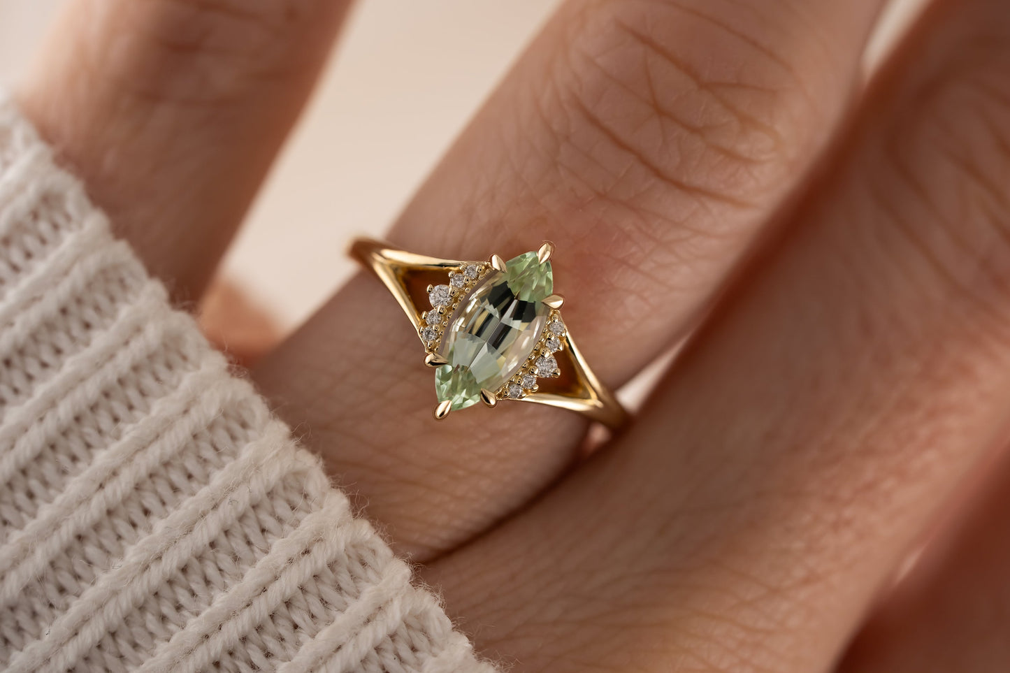 The Serendipity Ring | 1.36 CT Marquise Mint Green Tourmaline