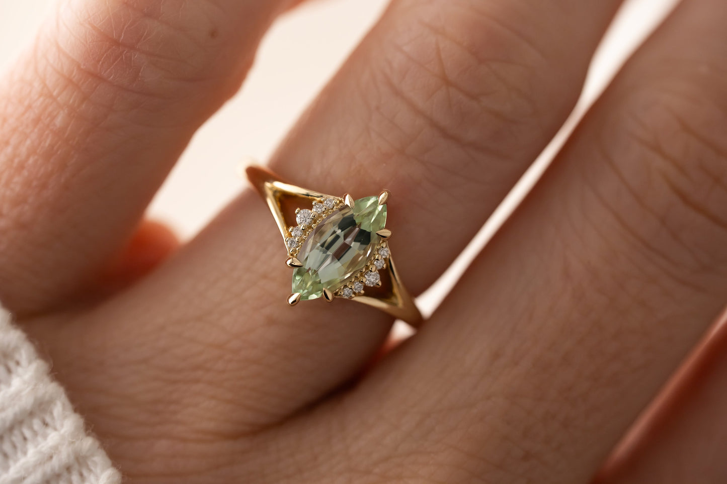 The Serendipity Ring | 1.36 CT Marquise Mint Green Tourmaline