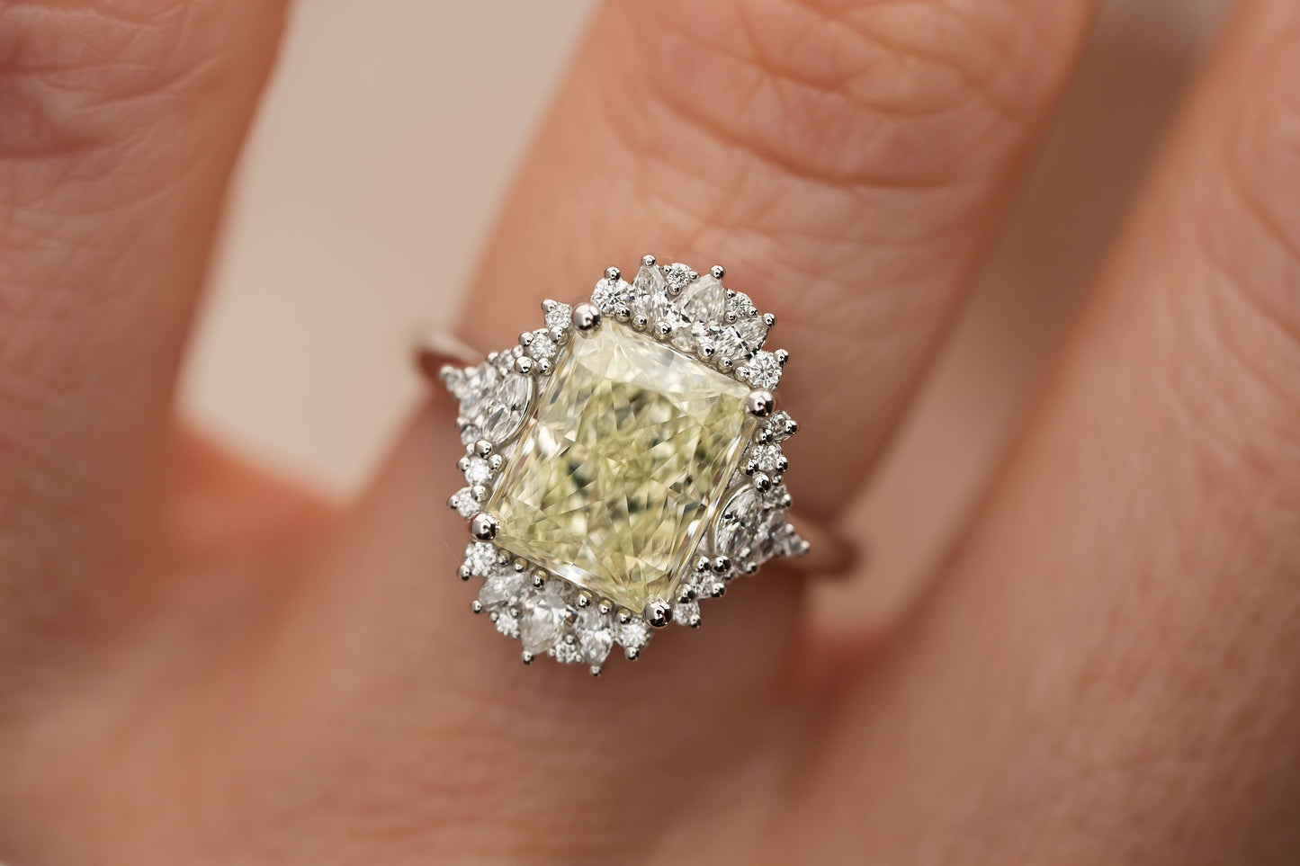 The Ethereal Ring | 4.05 CT Radiant Pale Yellow Diamond