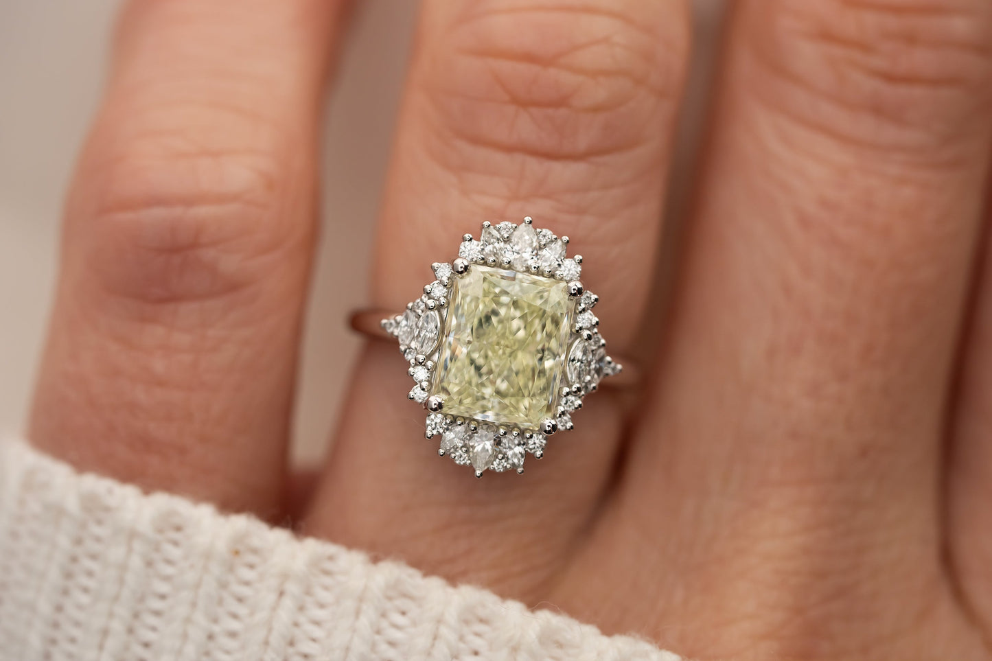The Ethereal Ring | 4.05 CT Radiant Pale Yellow Diamond