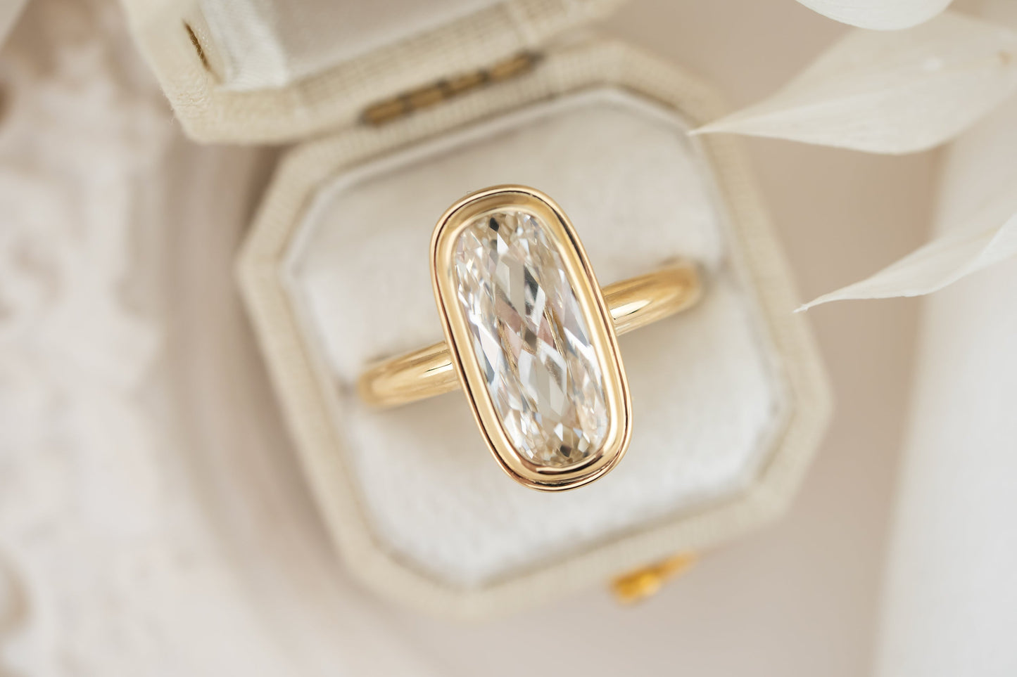 The Serenity Ring | 3.04 CT Antique Warm Elongated Cushion Diamond