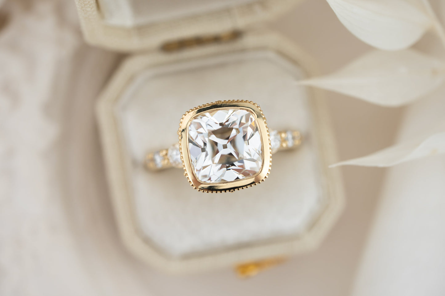 The Sitara Ring | 4.03 CT Old Mine Cushion Cut Diamond