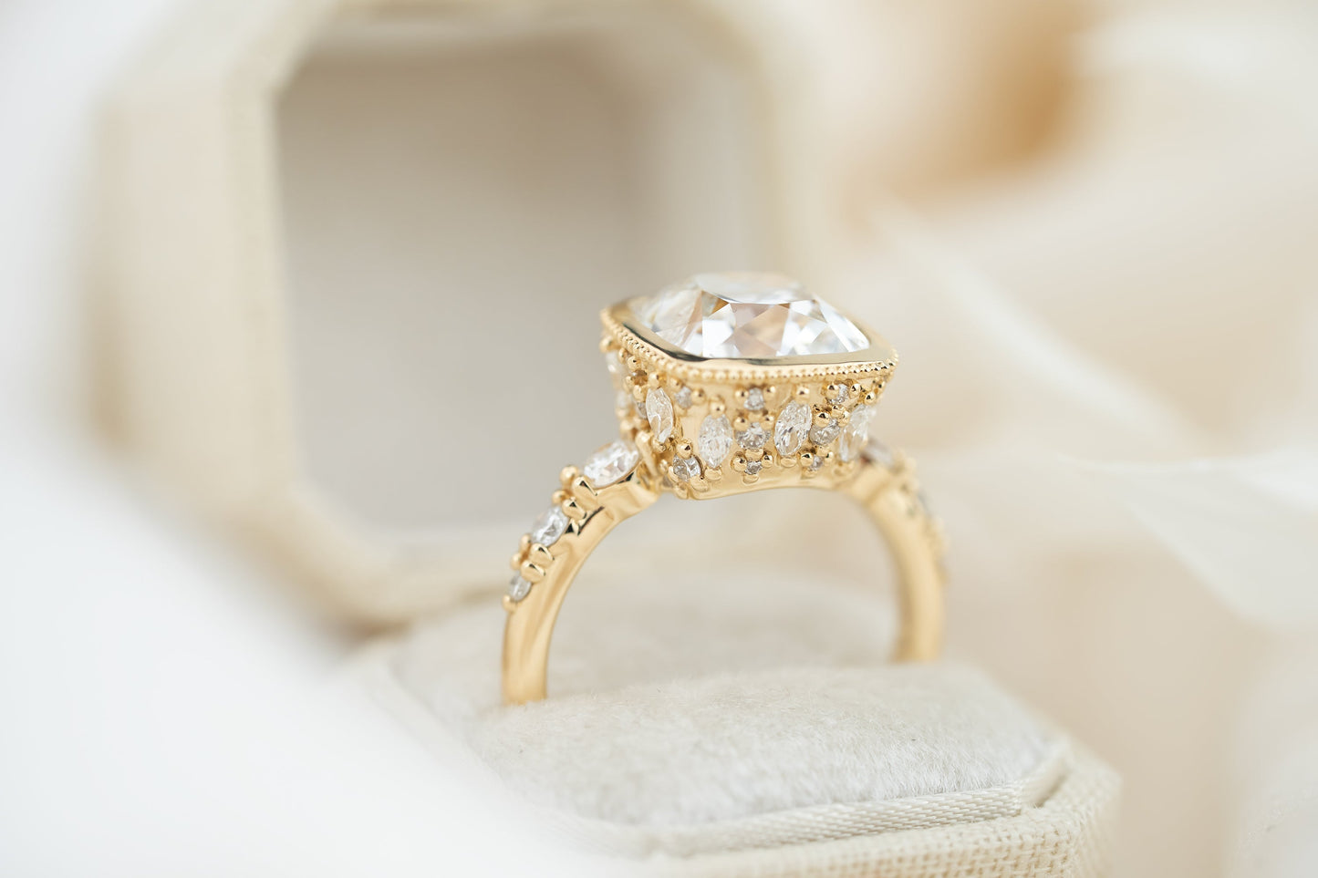 The Sitara Ring | 4.03 CT Old Mine Cushion Cut Diamond