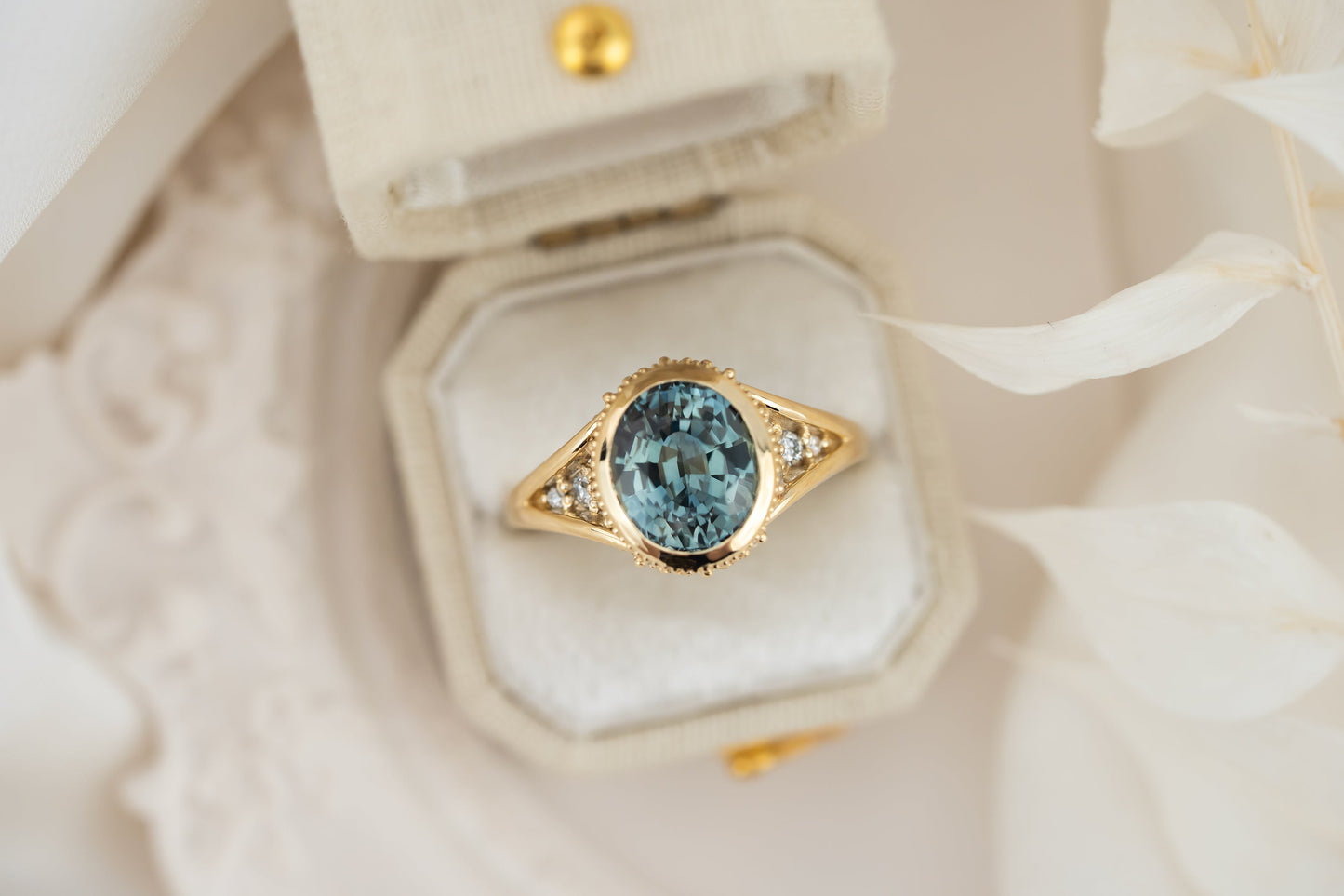 The Sitara Ring | 3.32 CT Oval Teal Blue Montana Sapphire
