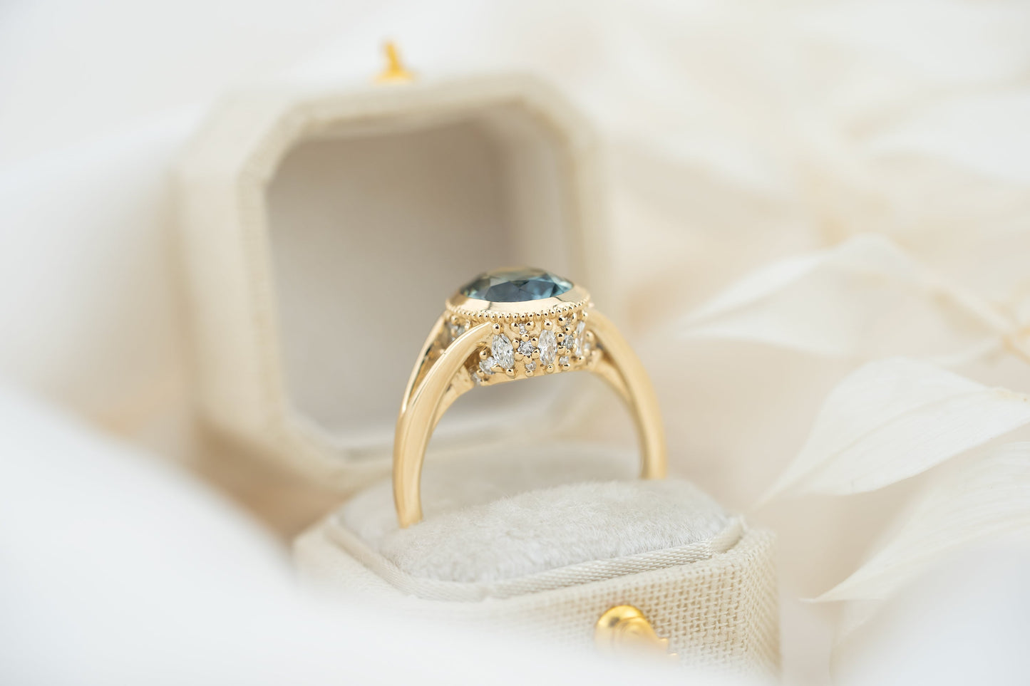 The Sitara Ring | 3.32 CT Oval Teal Blue Montana Sapphire