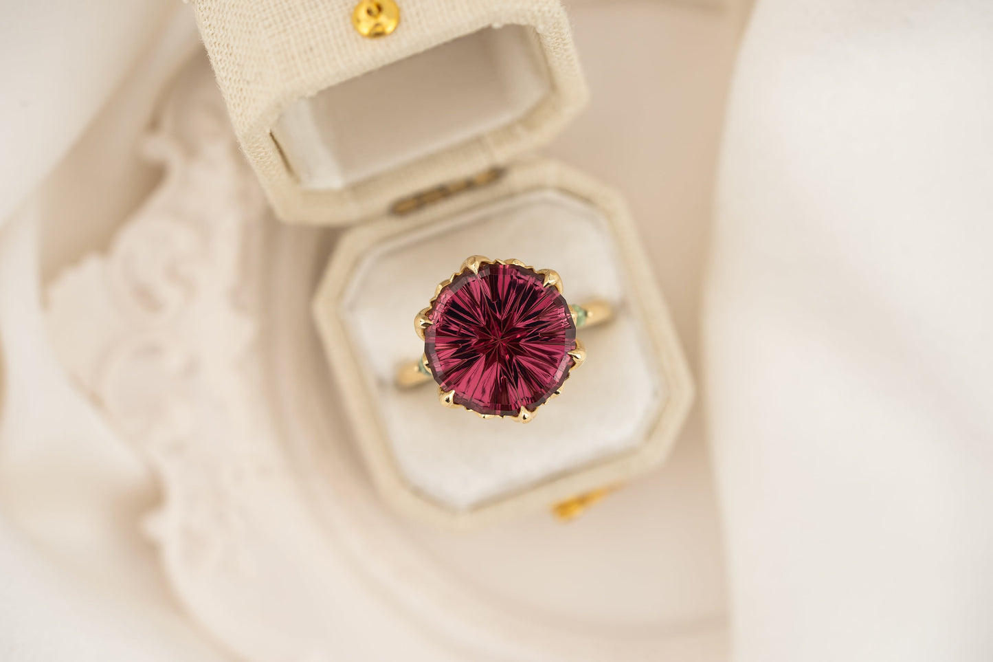The Secret Garden Ring | 6.72 CT Round Starbrite™ Rose Garnet