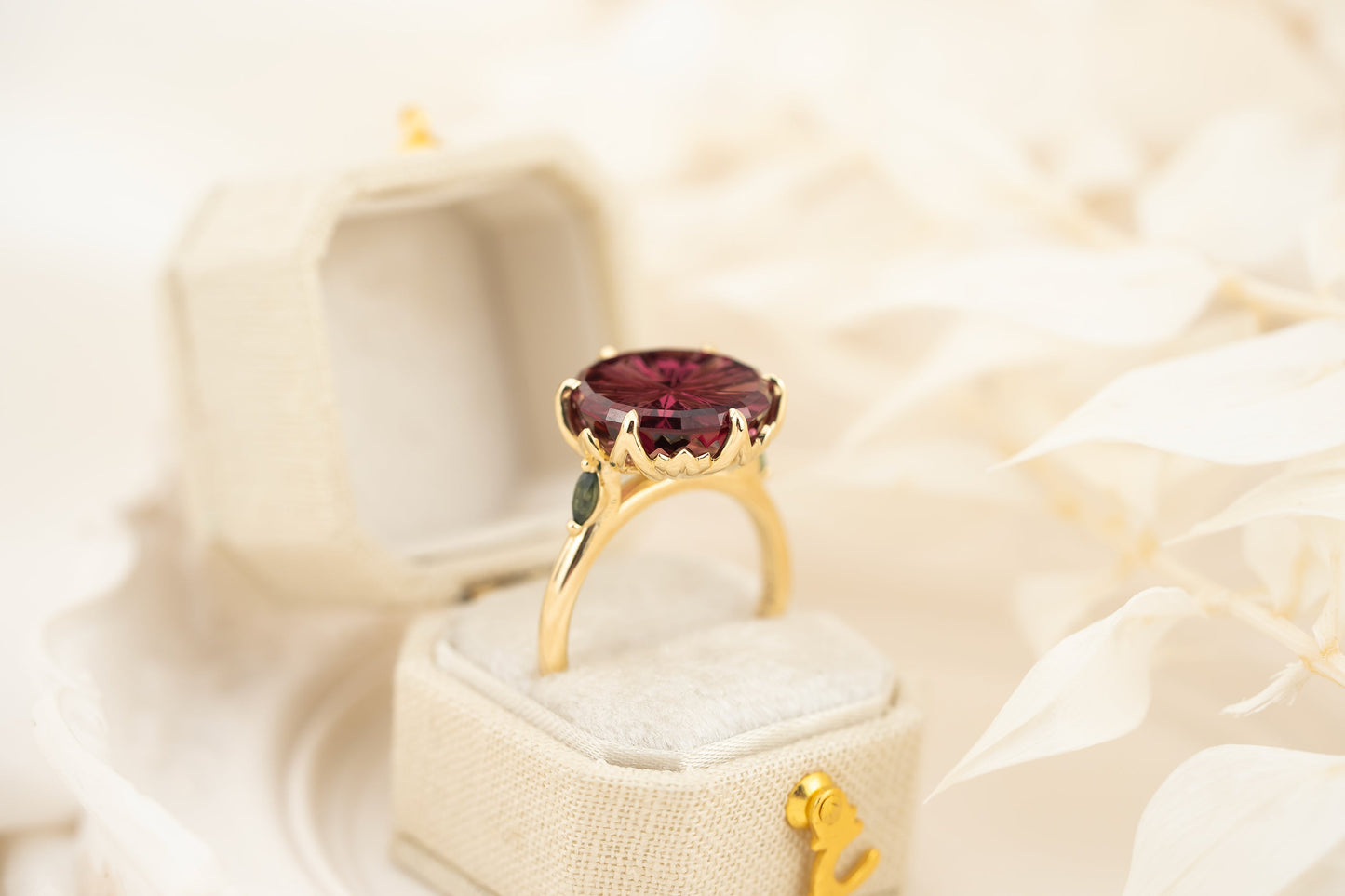 The Secret Garden Ring | 6.72 CT Round Starbrite™ Rose Garnet