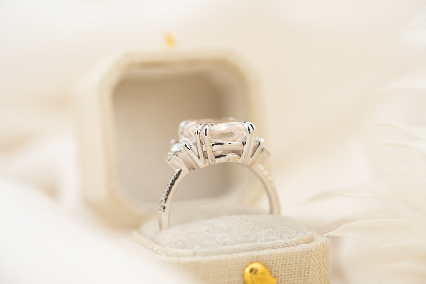 The Low Maren Ring | 5.74 CT Elongated Cushion Pale Pink Diamond