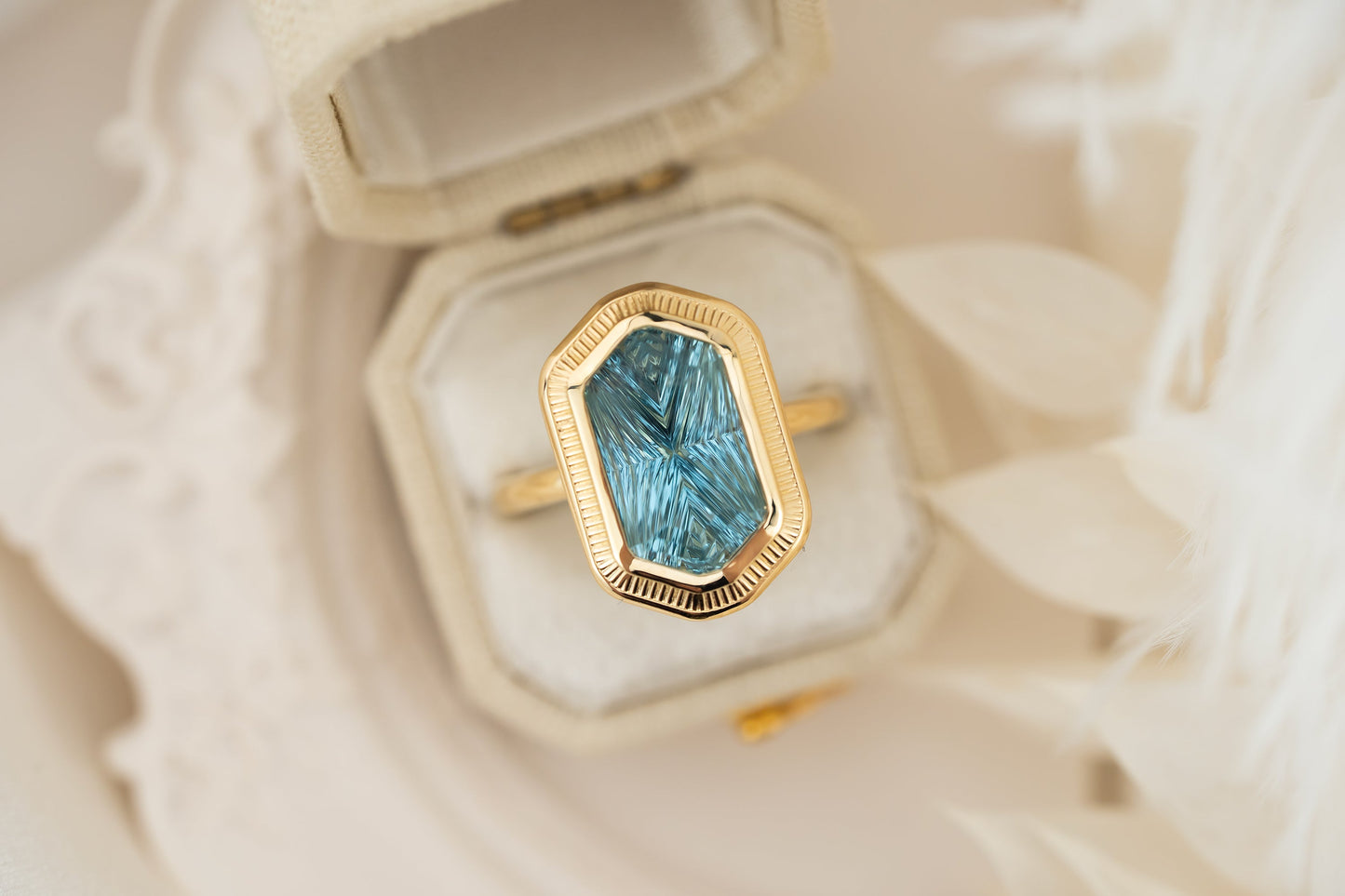 The Olympia Ring | 5.18 CT Hexagon Deep Concave™ Cut Aquamarine