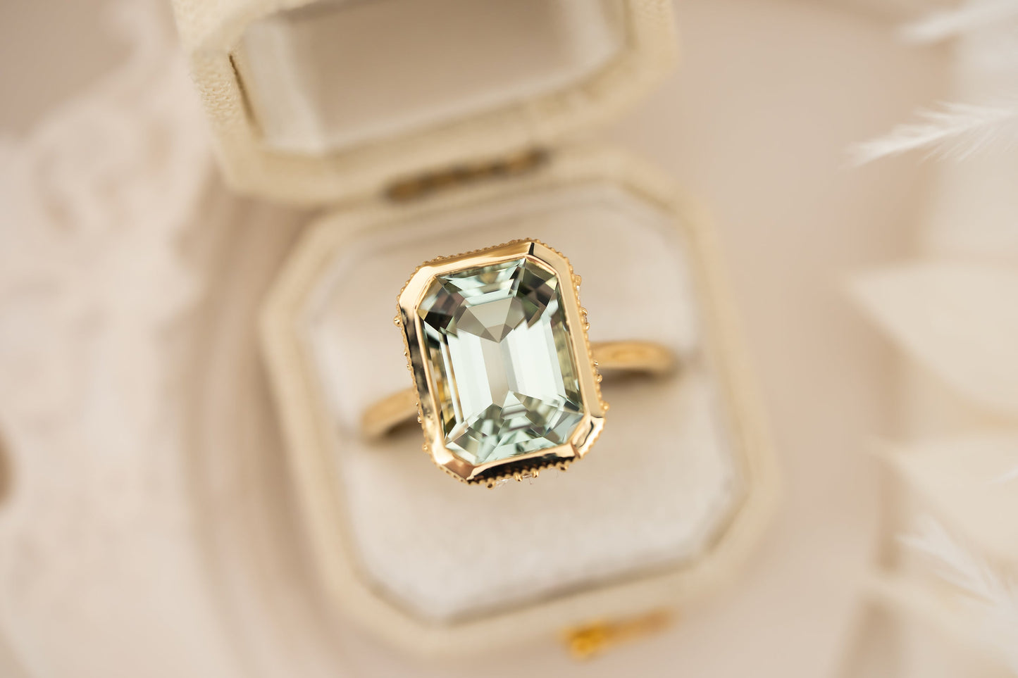 The Sitara Ring | 5.1 CT Emerald Cut Light Green Beryl