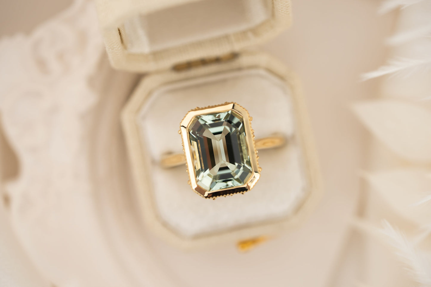The Sitara Ring | 5.1 CT Emerald Cut Light Green Beryl