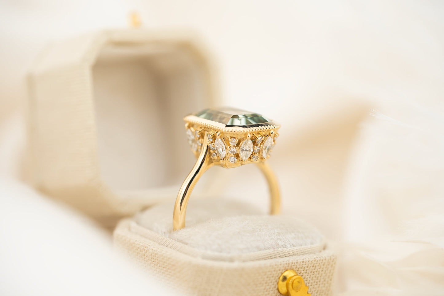 The Sitara Ring | 5.1 CT Emerald Cut Light Green Beryl
