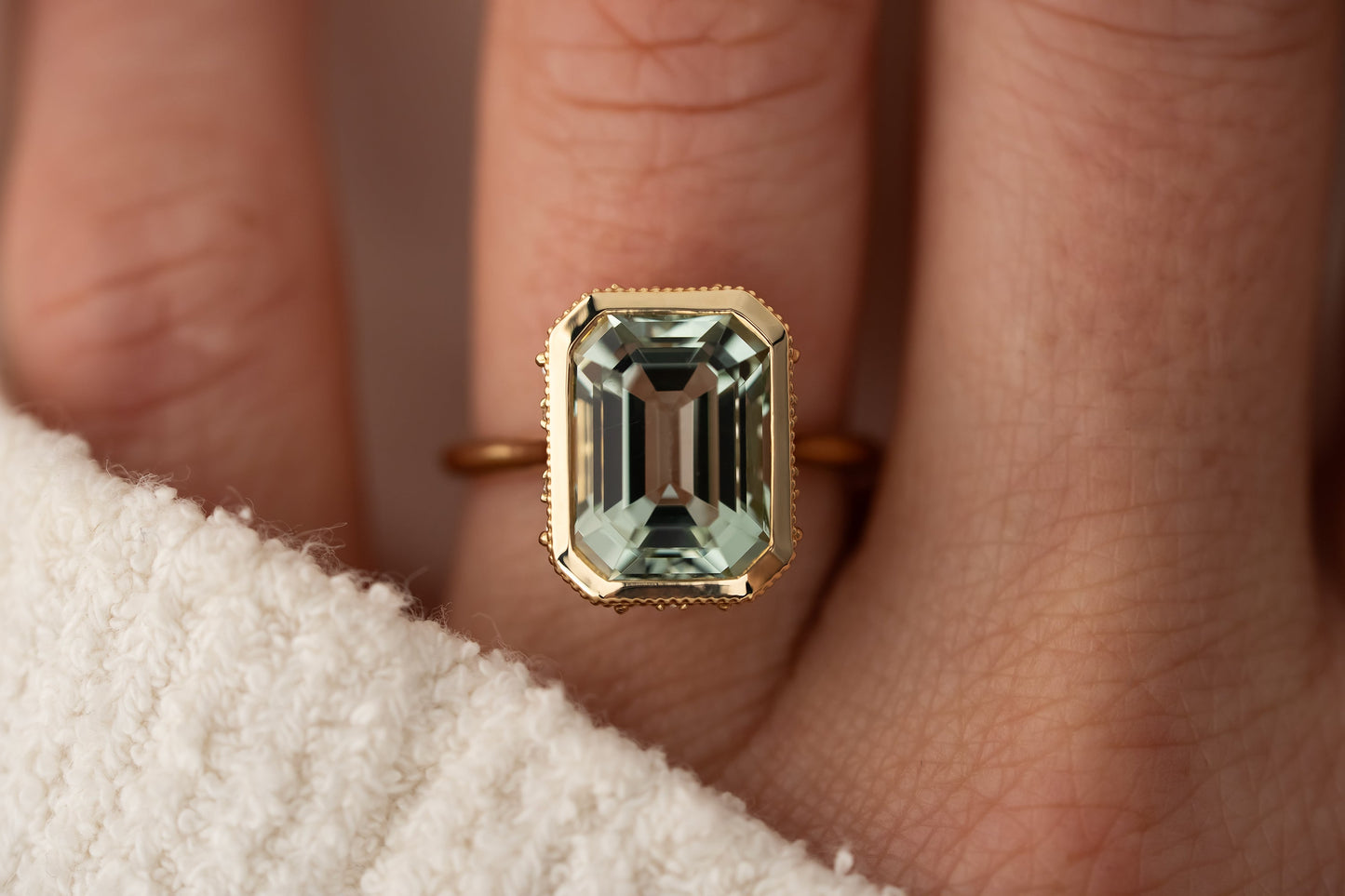 The Sitara Ring | 5.1 CT Emerald Cut Light Green Beryl
