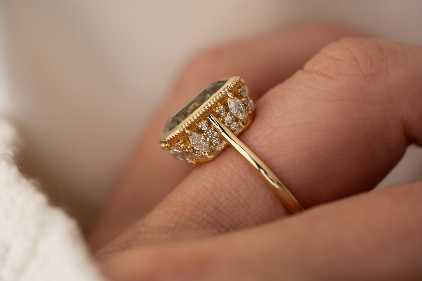 The Sitara Ring | 5.1 CT Emerald Cut Light Green Beryl