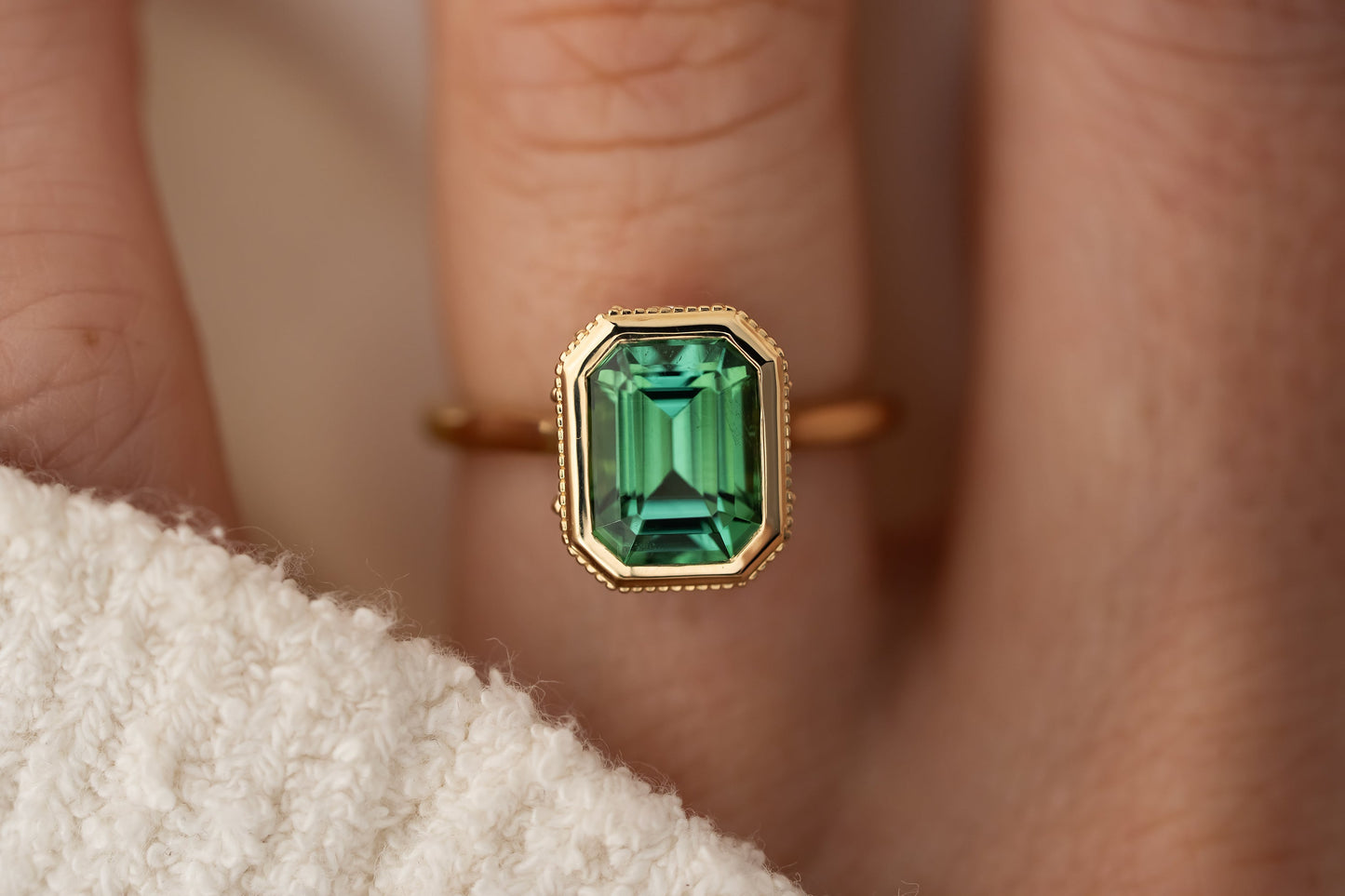 The Sitara Ring | 3.07 CT Emerald Cut Lagoon Green Tourmaline