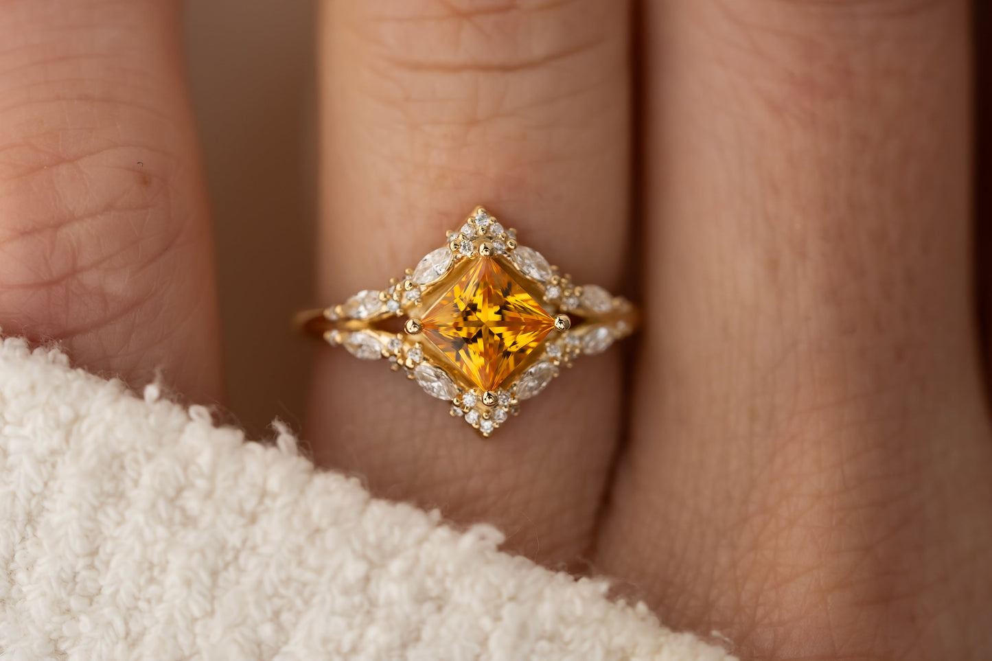 The Oracle Ring | 1.1 CT Princess Cut Orange Sapphire