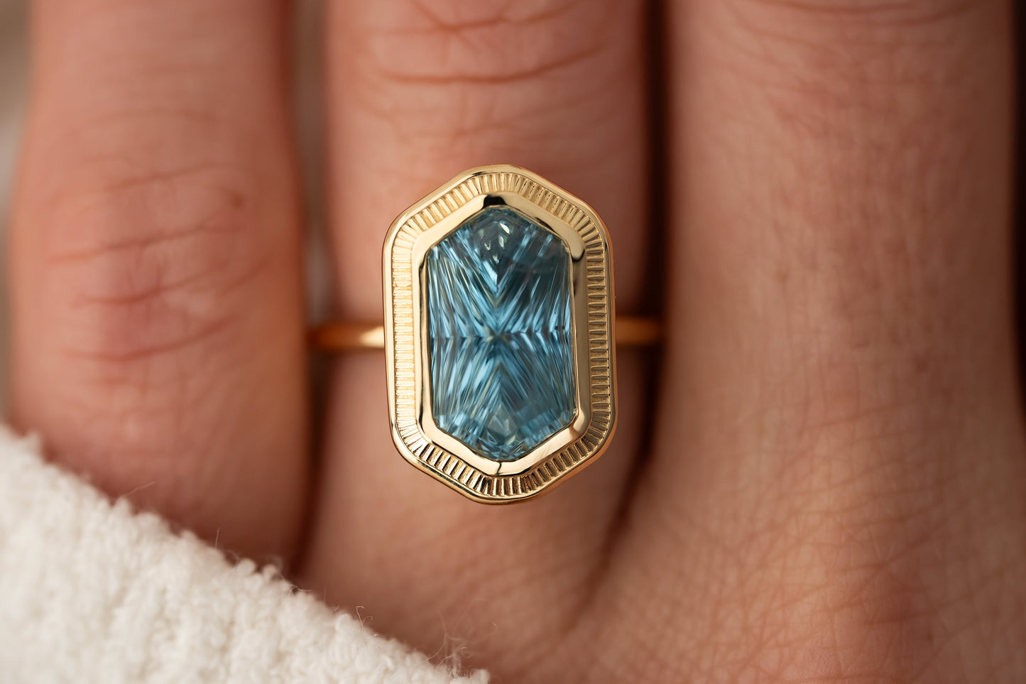 The Olympia Ring | 5.18 CT Hexagon Deep Concave™ Cut Aquamarine