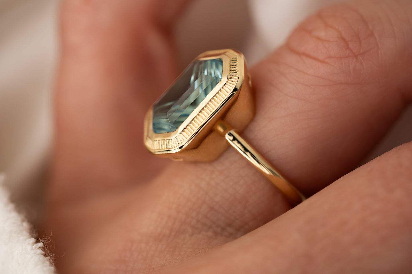 The Olympia Ring | 5.18 CT Hexagon Deep Concave™ Cut Aquamarine