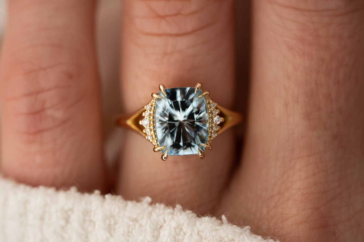 The Serendipity Ring | 3.38 CT Elongated Cushion Cut Aquamarine | Faceted by Eric Trudell