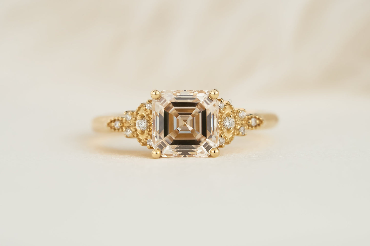 The Art Deco Low Maeve Ring | 1.96 CT Asscher Champagne Diamond