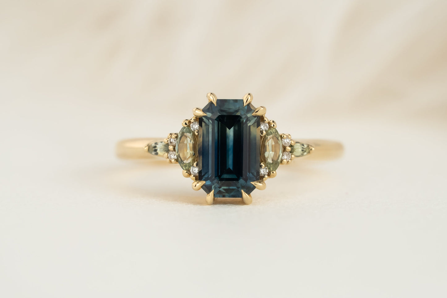 The Low Maeve Ring | 1.97 CT Emerald Cut Parti Blue Montana Sapphire | Faceted by Eric Trudell