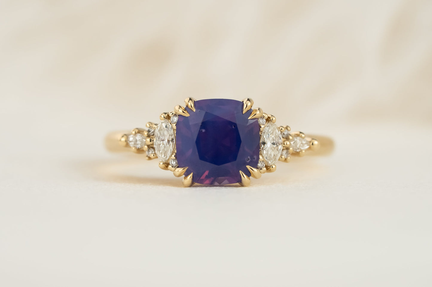 The Maeve Ring | 2.02 CT Cushion Opalescent Purple Sapphire