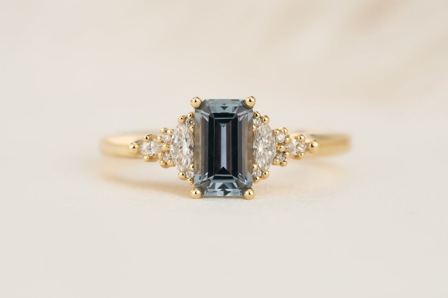The Maeve Ring | 1.08 CT Emerald Cut Light Steel Blue Sapphire