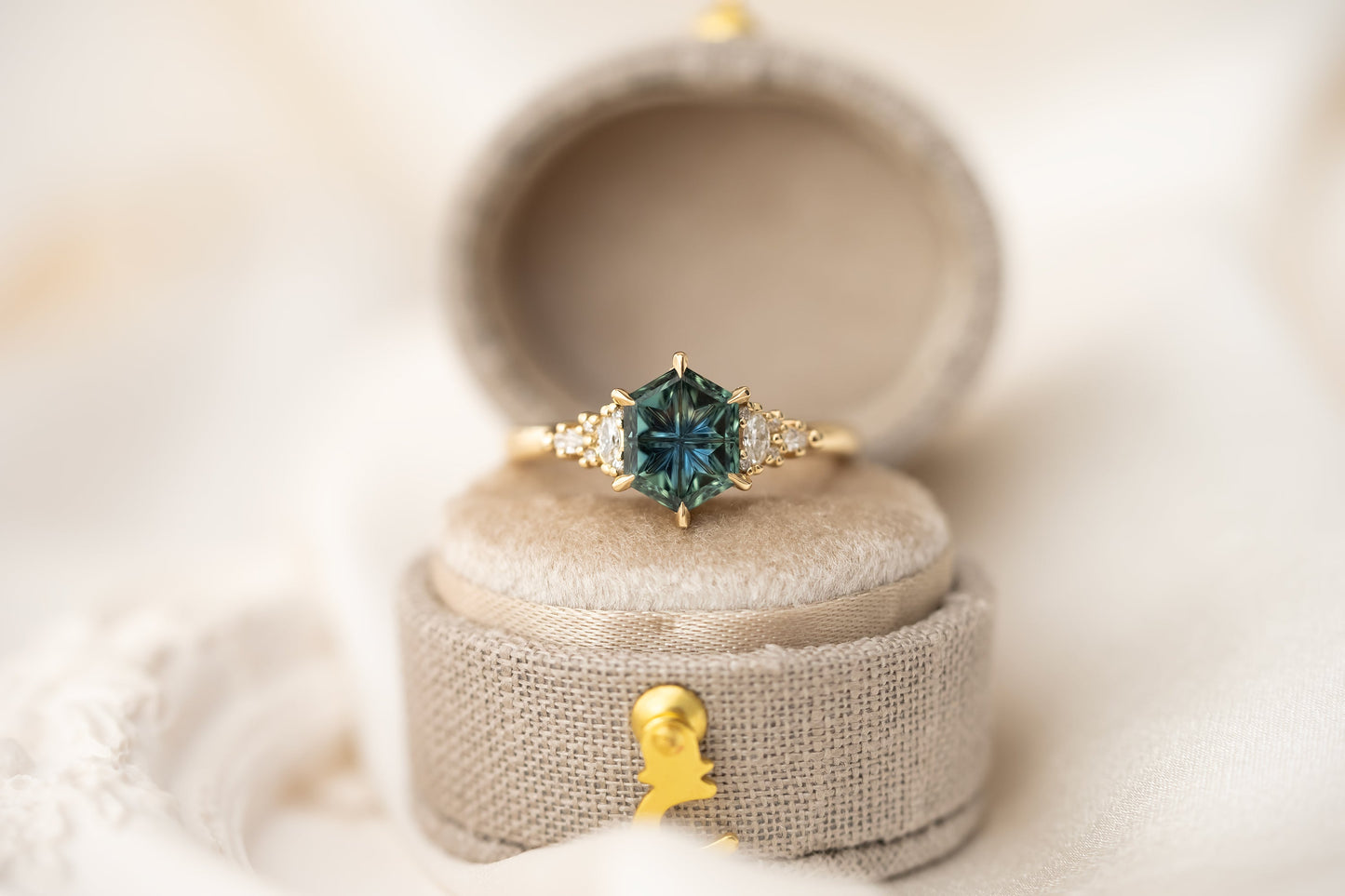 The Maeve Ring | 1.6 CT Fantasy Hexagon Cut Parti Montana Sapphire