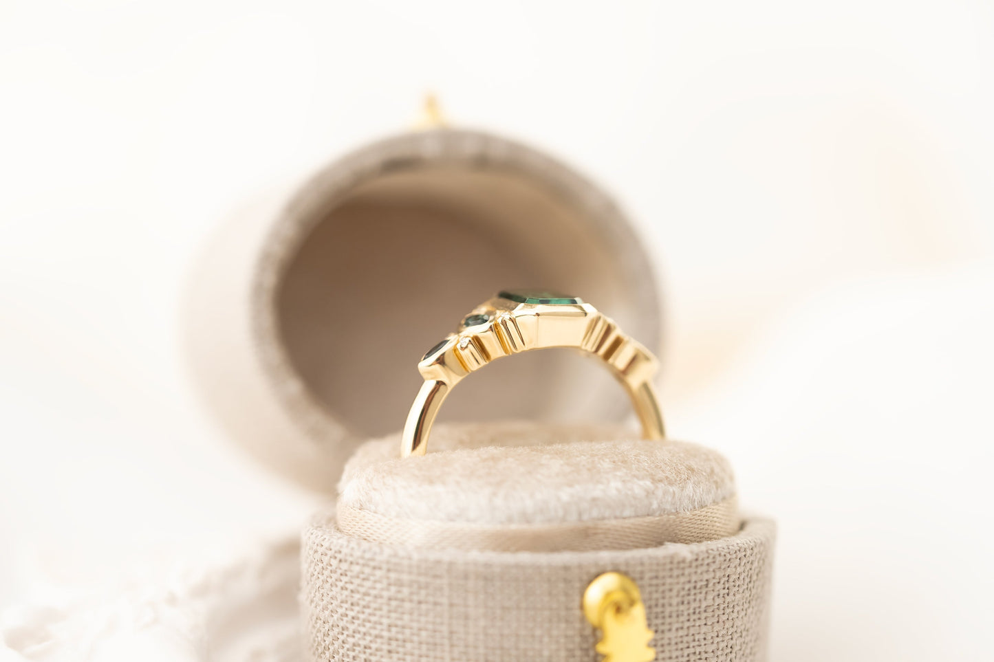 The All Bezel Maeve Ring | 1.07 Rectangular Starbrite™ Teal Green Tourmaline + Teal Sapphire Accents