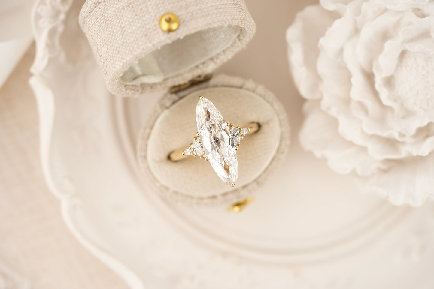 The Low Maeve Ring | 3.14 CT Elongated Antique Oval Cut Diamond