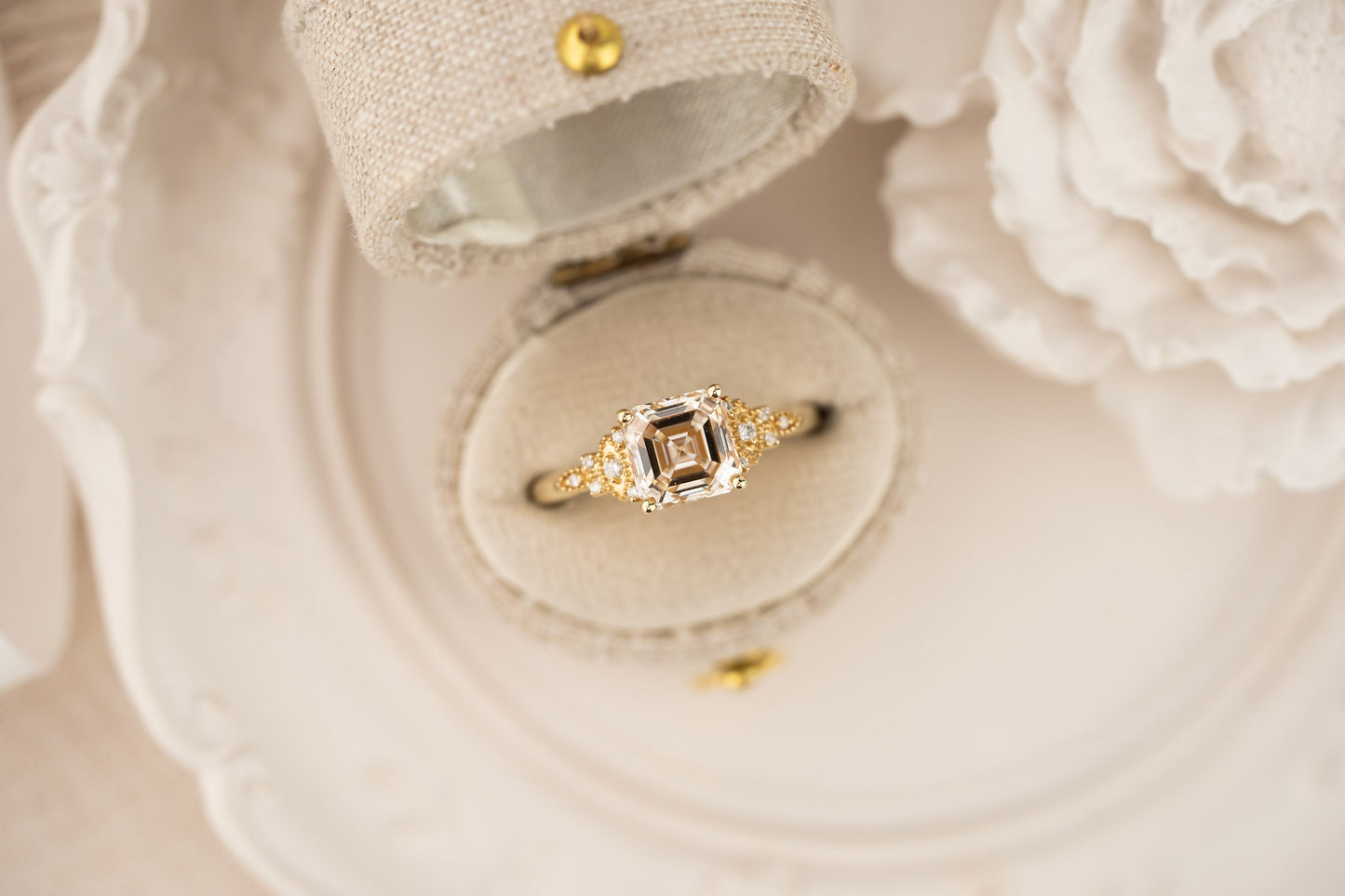 The Art Deco Low Maeve Ring | 1.96 CT Asscher Champagne Diamond