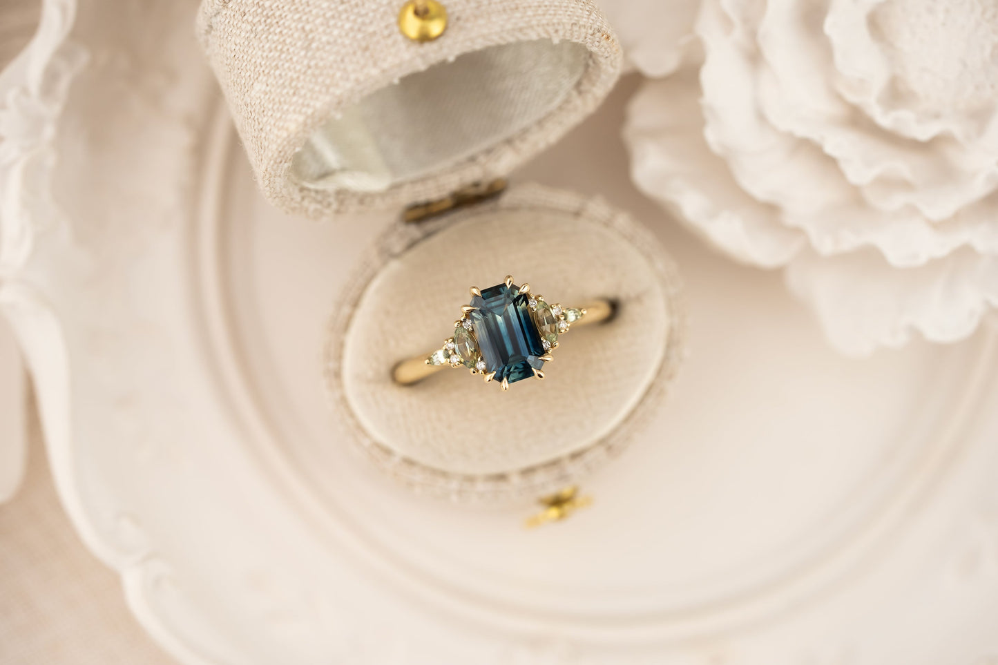 The Low Maeve Ring | 1.97 CT Emerald Cut Parti Blue Montana Sapphire | Faceted by Eric Trudell