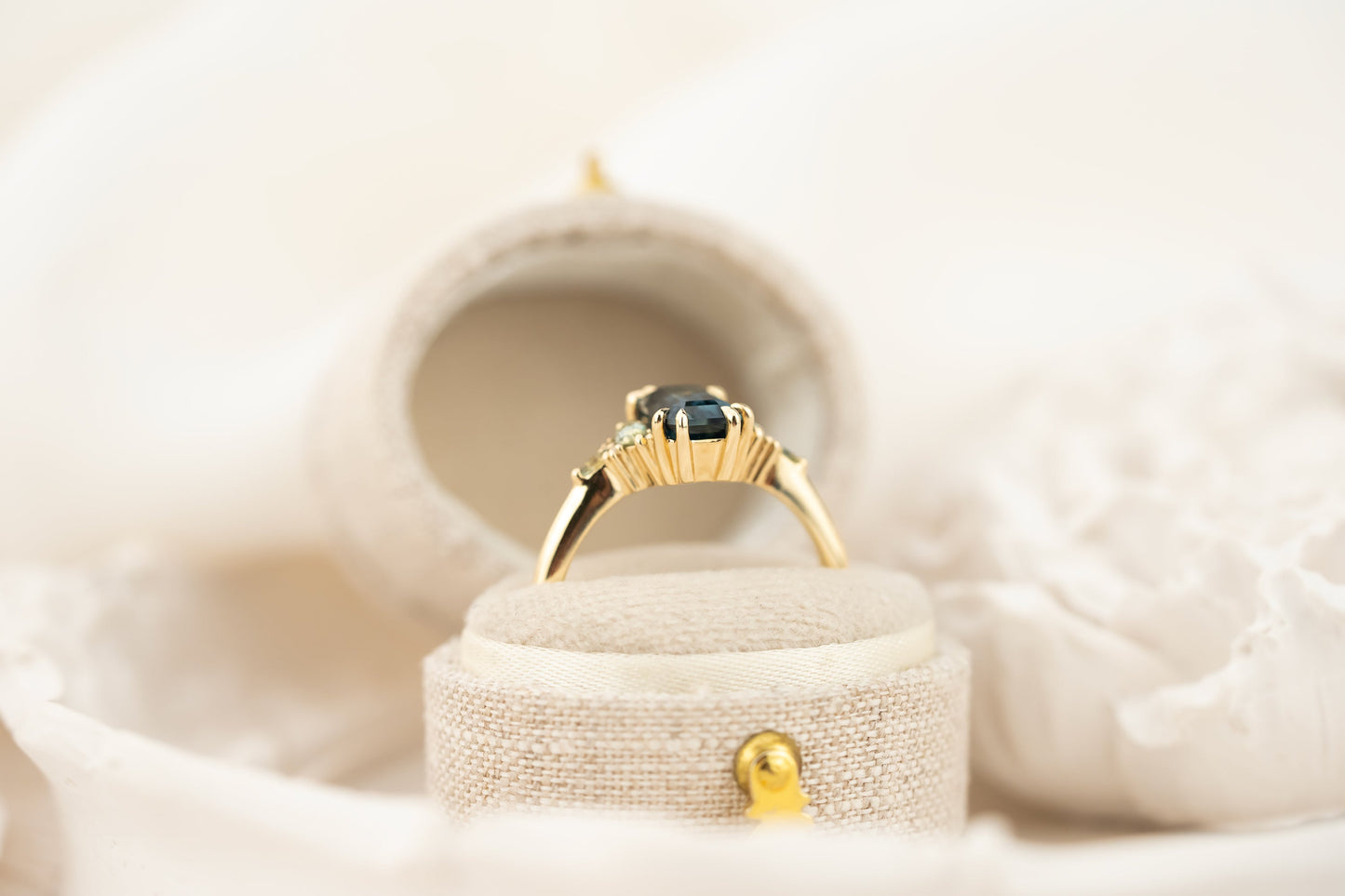 The Low Maeve Ring | 1.97 CT Emerald Cut Parti Blue Montana Sapphire | Faceted by Eric Trudell