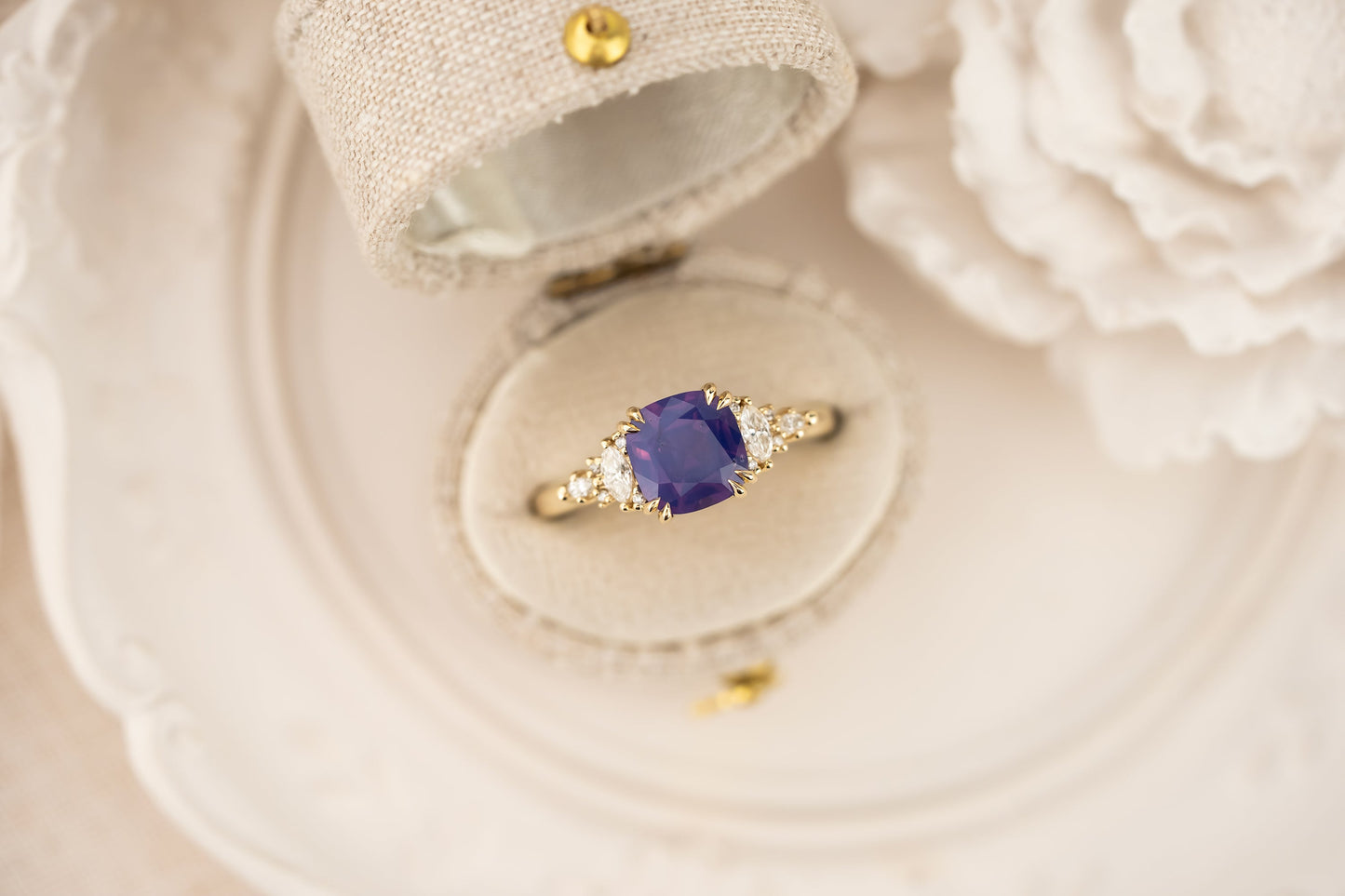 The Maeve Ring | 2.02 CT Cushion Opalescent Purple Sapphire