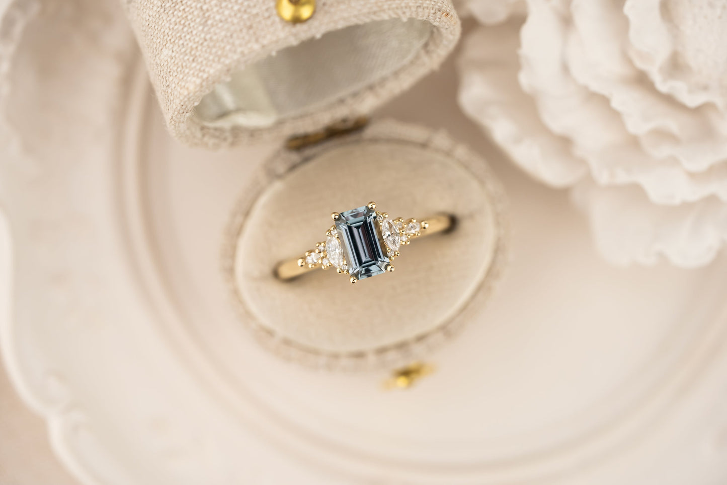 The Maeve Ring | 1.08 CT Emerald Cut Light Steel Blue Sapphire