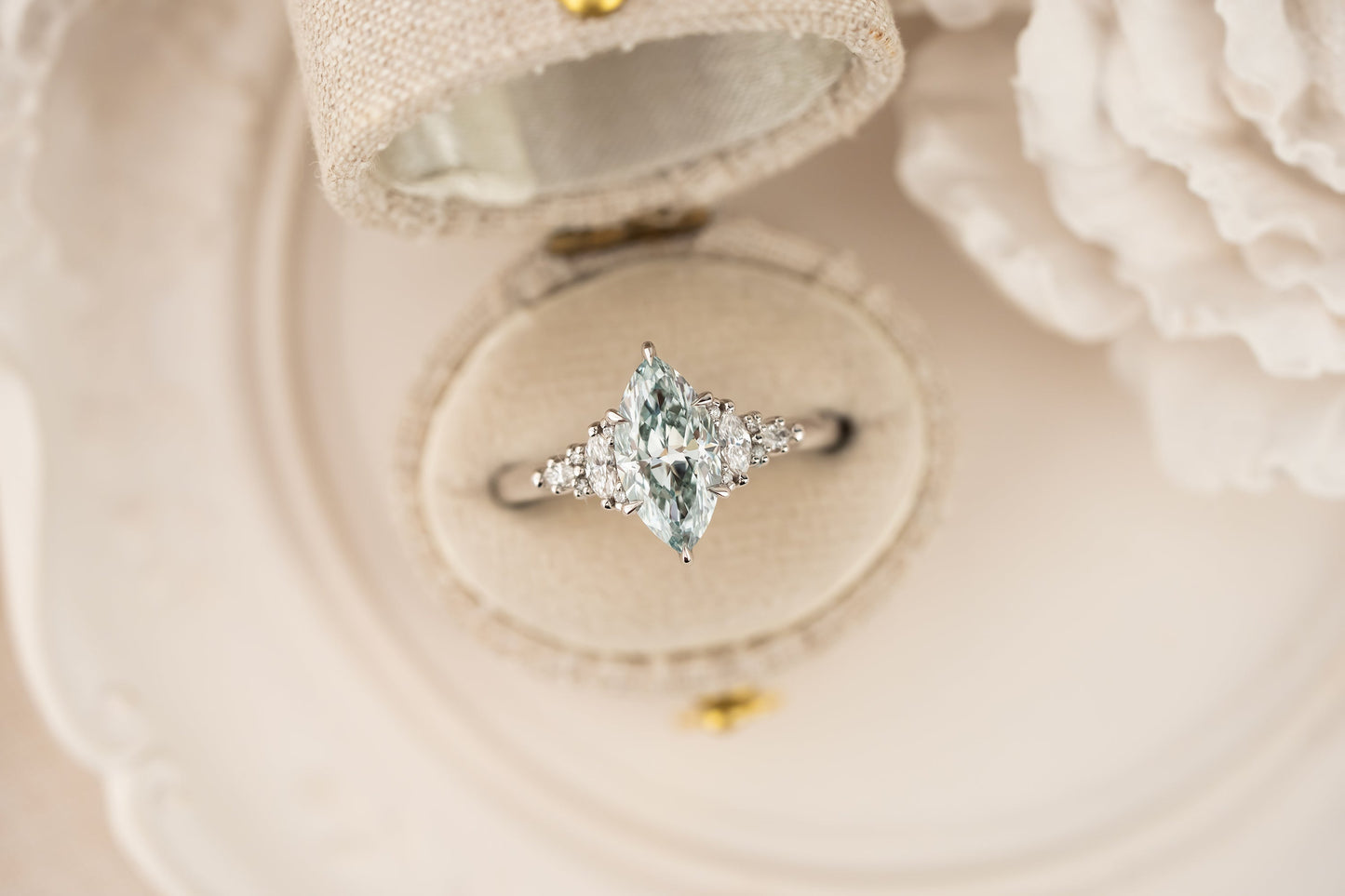 The Maeve Ring | 1.5 CT Marquise Teal Blue Diamond