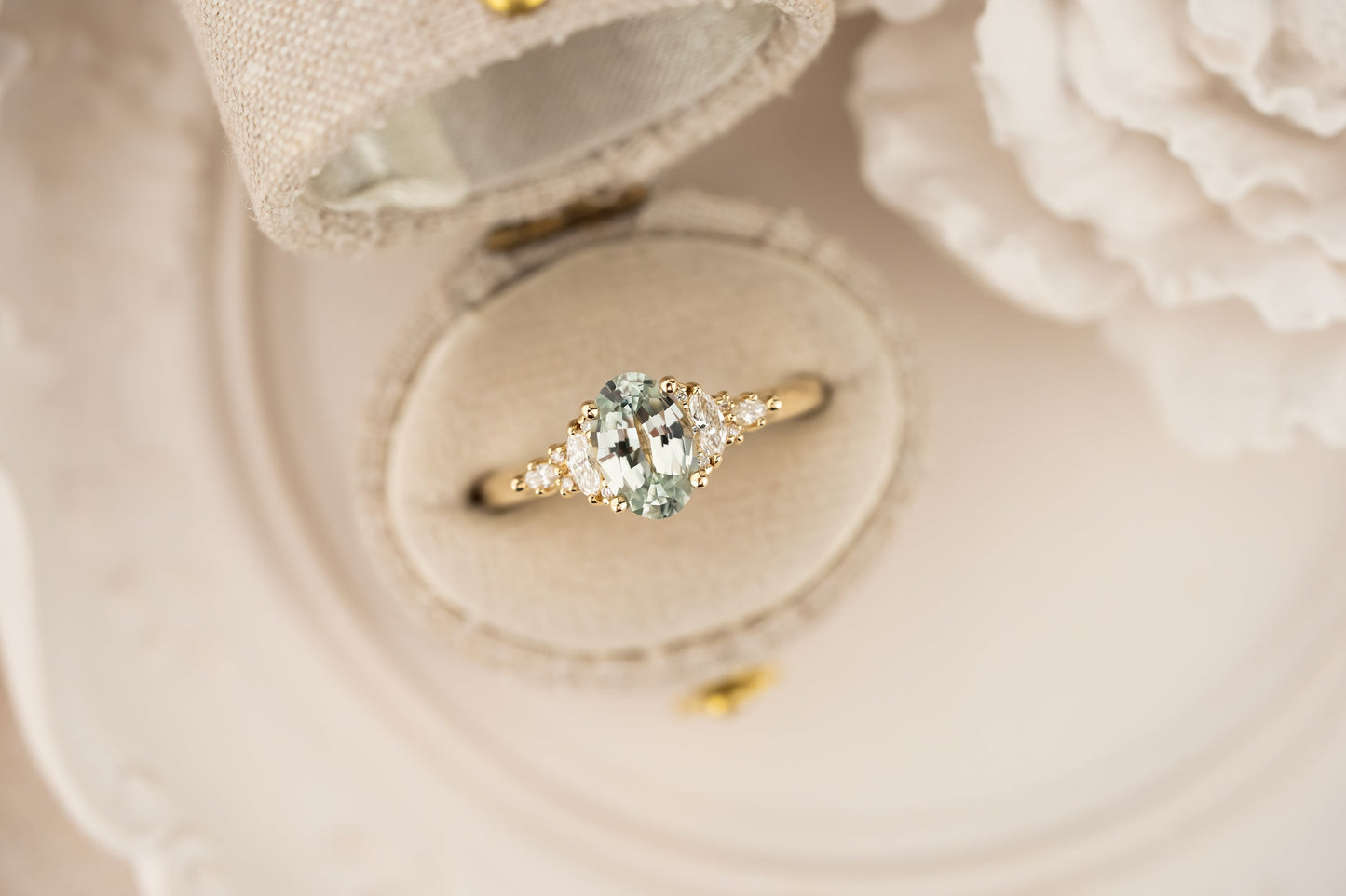 The Maeve Ring | 1.29 CT Oval Light Mint Blue/Green Sapphire