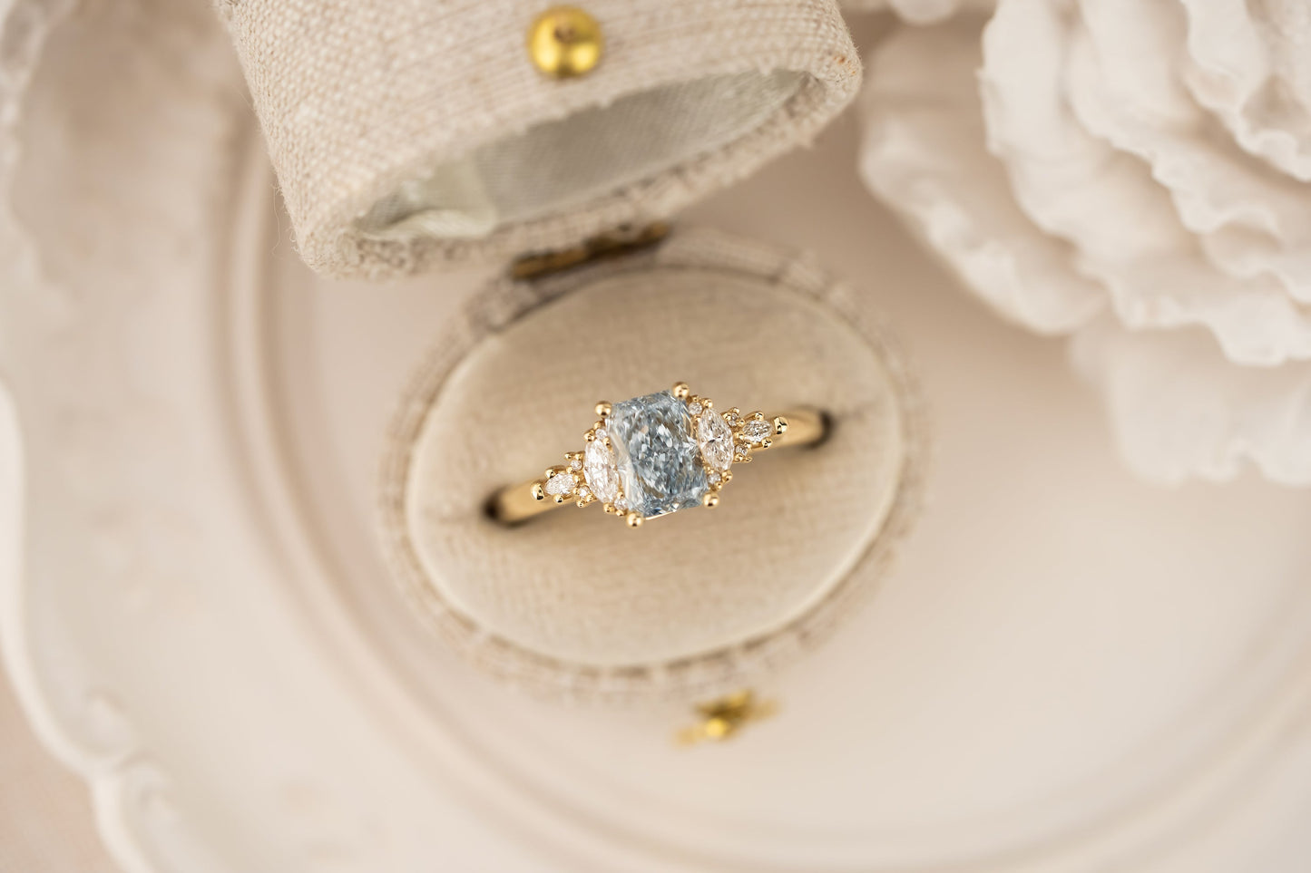 The Maeve Ring | 1 CT Radiant Light Blue Diamond