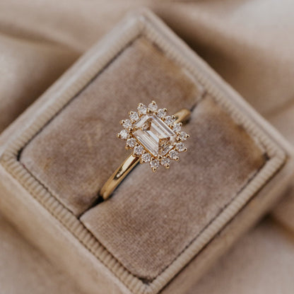 The Camille Emerald Cut Champagne Diamond Ring