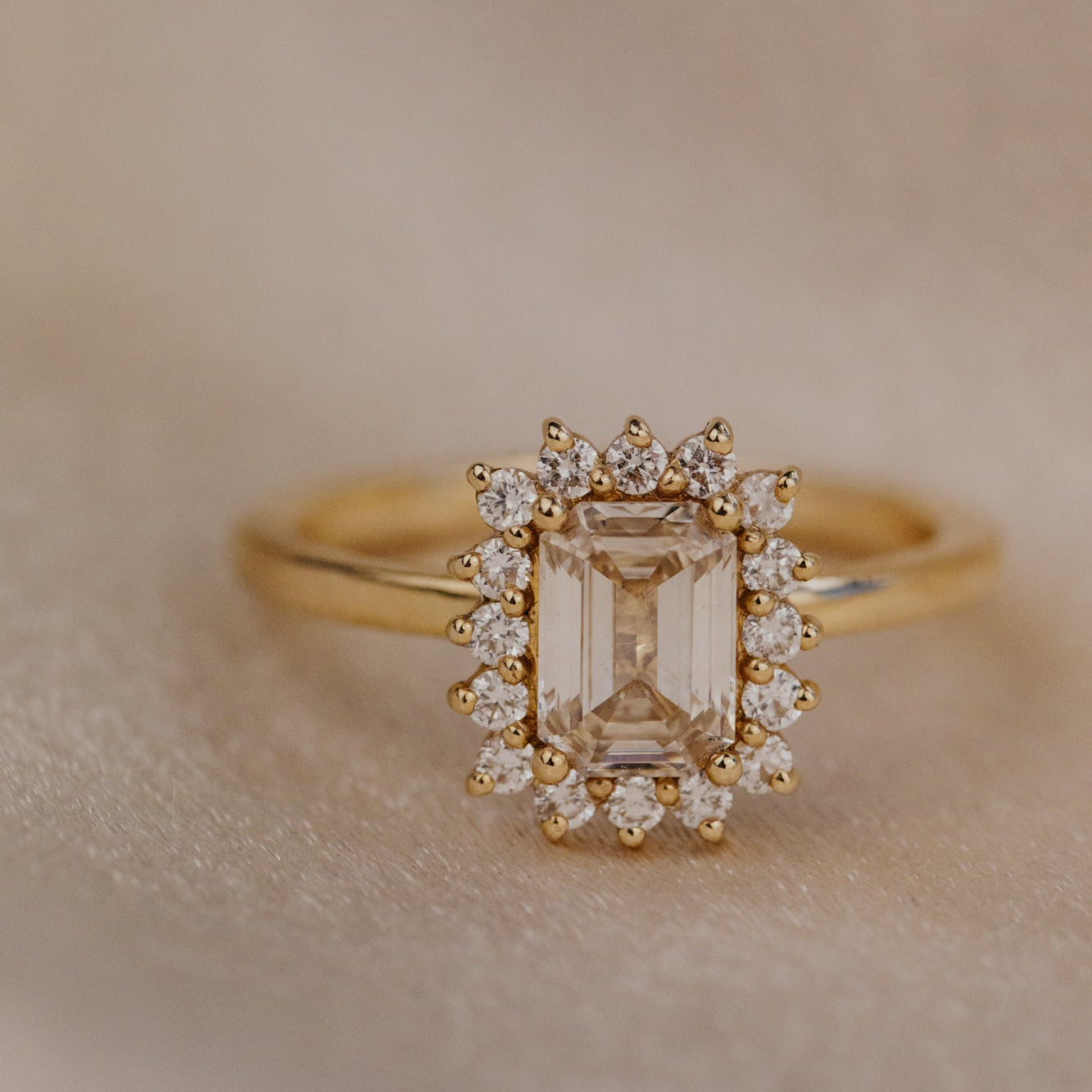 The Camille Emerald Cut Champagne Diamond Ring