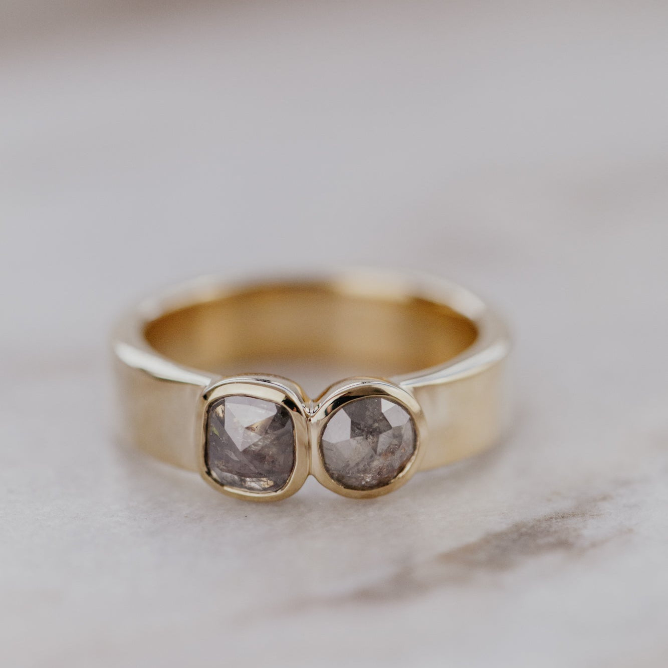 The Madison Round and Cushion Rustic Diamond Ring