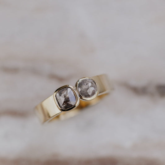 The Madison Round and Cushion Rustic Diamond Ring