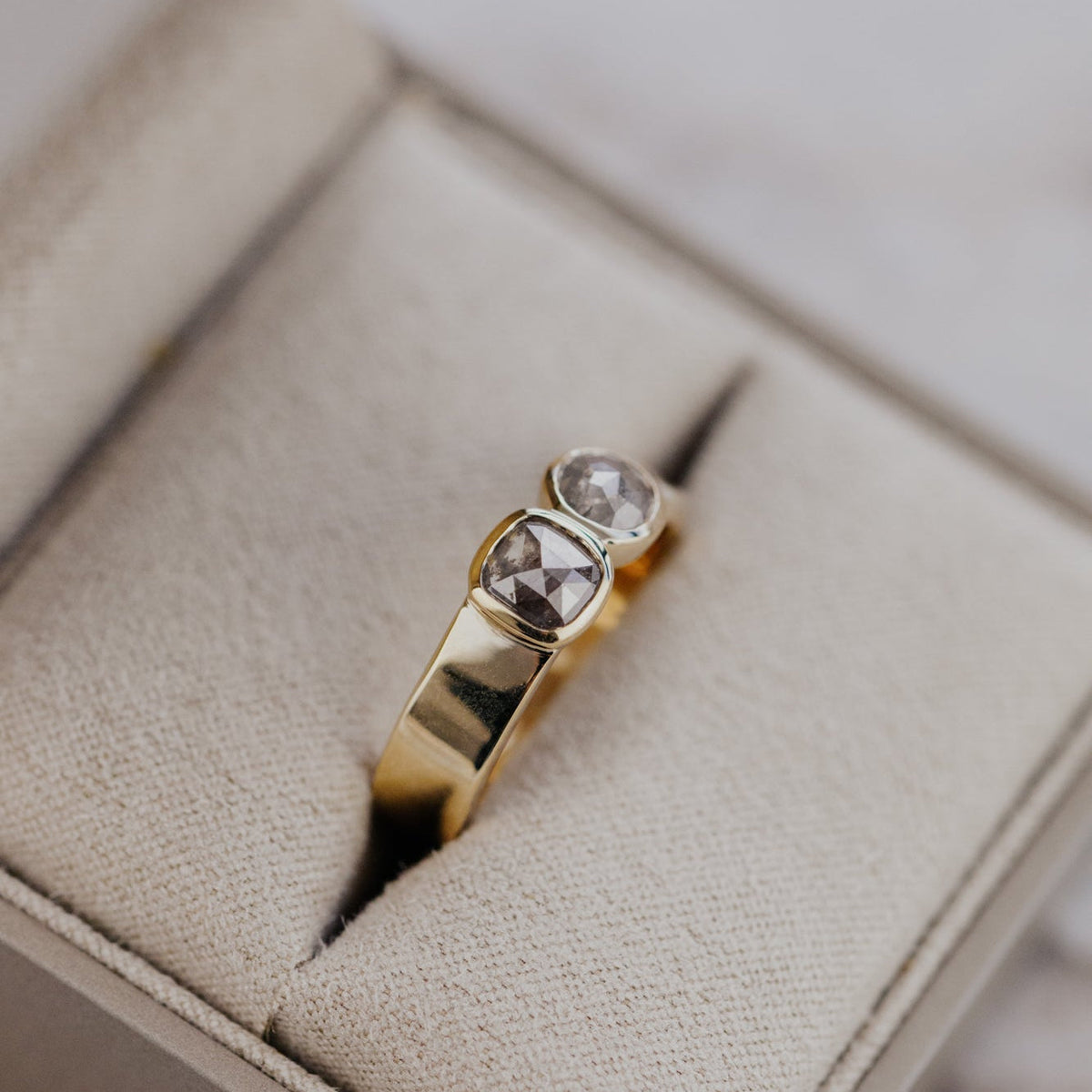 The Madison Round and Cushion Rustic Diamond Ring