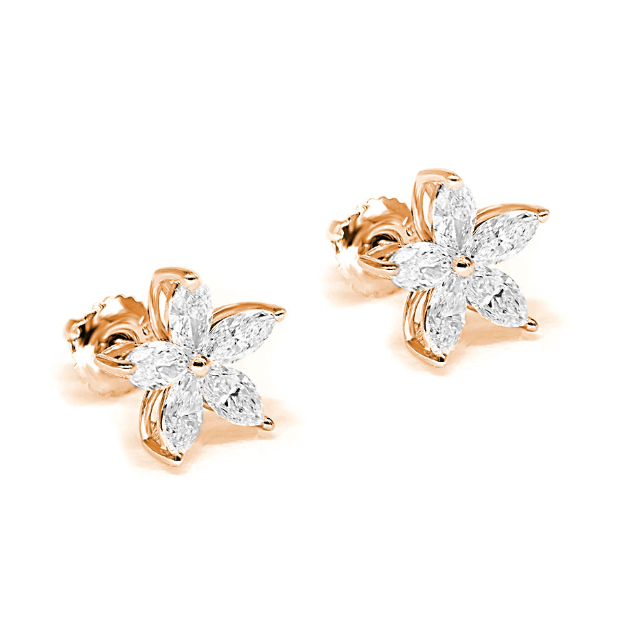 1.50 ctw Marquise Cut Diamond Flower Earrings - 14K Yellow Gold - F-G Color VS1-VS2 Clarity