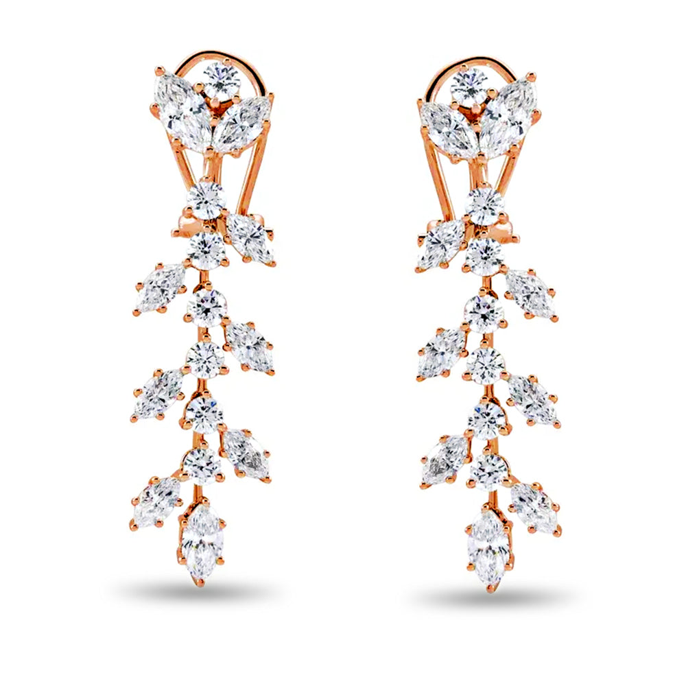 4.25 ct. Marquise Diamond Drop Earrings Flower Design - 14K Yellow Gold - G-H Color SI1-SI2 Clarity
